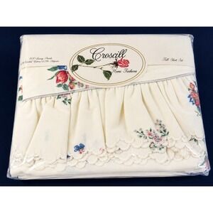 Vintage Croscill English Garden Full Sheet Set NOS Floral Ruffled Scalloped USA